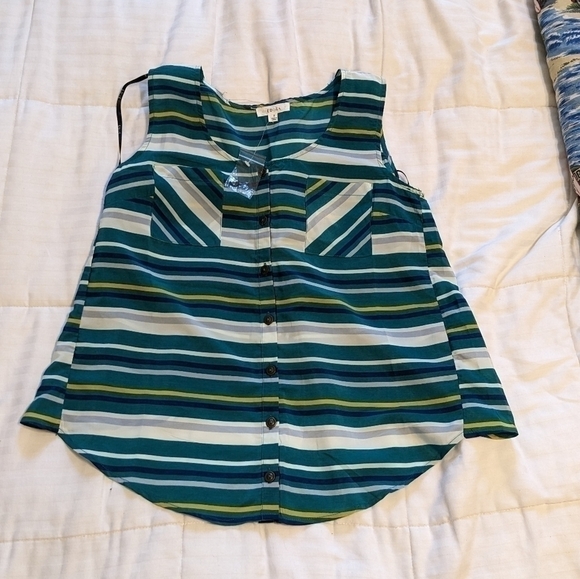 𝅺edge striped sleeveless top with buttons size Small - Picture 1 of 10